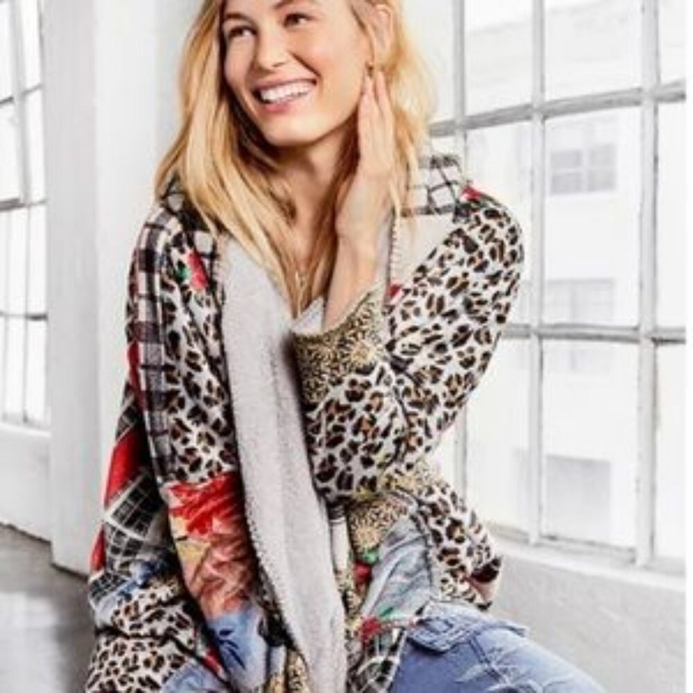 Johnny Was Paley Hooded Floral-Print Fleece Sherpa Jacket